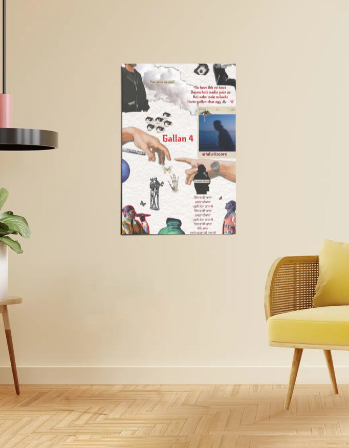 Gallan 4 – Talwinder Collage Poster (Hands, Cutouts, & Lyric Echoes)